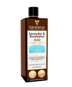 Volamena Lavender & Eucalyptus Aroma body Massage Oil with Lavender oil, Eucalyptus oil, Mint oil. Soothing and Destressing body massage oil for women and men 100 ml