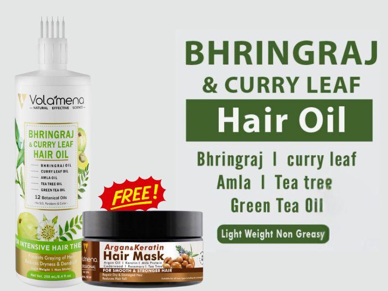 Bhringraj & Curry Leaf Hair oil 250 ml Get free Argan Keratin Hair mask 50 ml Free