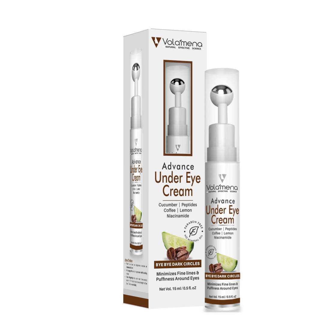 Volamena Advanced Under Eye Cream for Dark Circles With Caffeine Under Eye Roller 15 ml