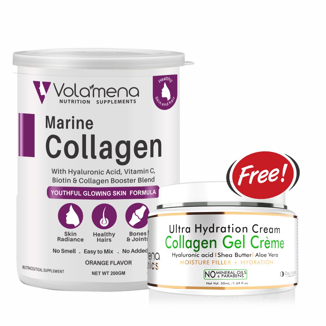 Volamena Nutrition Supplements  Marine Collagen Supplements | Brighter & youthful skin | Collagen for women & men 200 Gms.(collagen gel creme free)