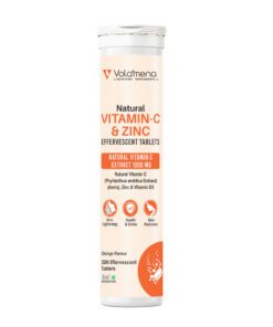 Volamena Natural Amla 1000mg Vitamin C and Zinc 20 Effervescent Tablets Natural Immunity Booster - Orange Flavor
