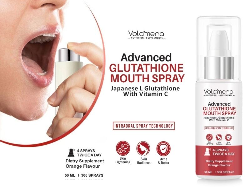 Volamena Nutrition Supplements Advanced Japanese Sourced L-Glutathione with Vitamin C Intra oral Mouth Spray For Skin Both Men & Women- Orange Flavor 50 ml