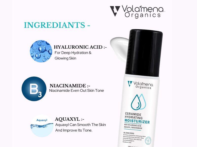 Volamena Organics Hydrating Moisturizer With Hyaluronic Acid & Aquaxyl For Deep Hydration & Even Skin Tone, 100ml