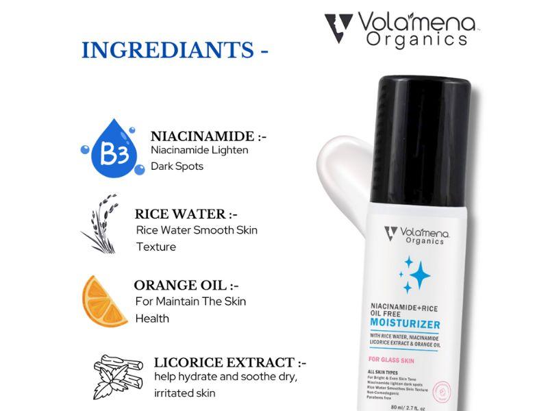 Volamena Organics Niacinamide + Rice Oil Free moisturizer With Rice Water & Niacinamide For Glass Skin, 80ml