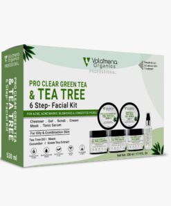 Volamena Pro Clear Green Tea & Tea Tree 6-Steps Facial Kit For Women & Men With Neem & Cucumber For Acne & Acne Marks