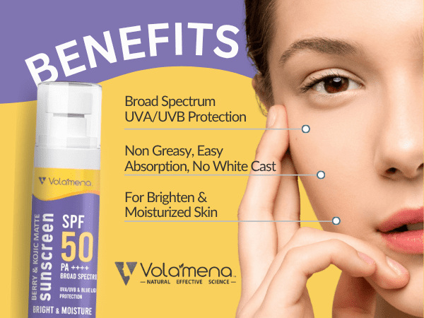 Volamena Berry & kojic Acid Purple Sunscreen SPF 50 PA+++ For Pigmentation-Free Skin UVA/B & Blue Light Protection, Anti-Pollution, No White Cast 50 ml