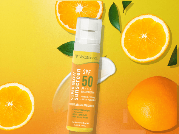 Volamena Super Glow Sunscreen with SPF 50 PA+++ With Vitamin C For Bright & Glowing Skin UVA/B Bluelight Protection No White Cast For Normal to dry skin, 50 ml