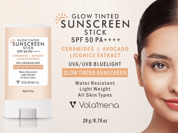 Volamena Glow Tinted Sunscreen Stick SPF 50 Pa++++ | Protection Against UVA/UVB | Ceramide, Avocado Oil & Licorice Extract Broad Spectrum, Water & Sweat resistant | For All Skin Types | 20g