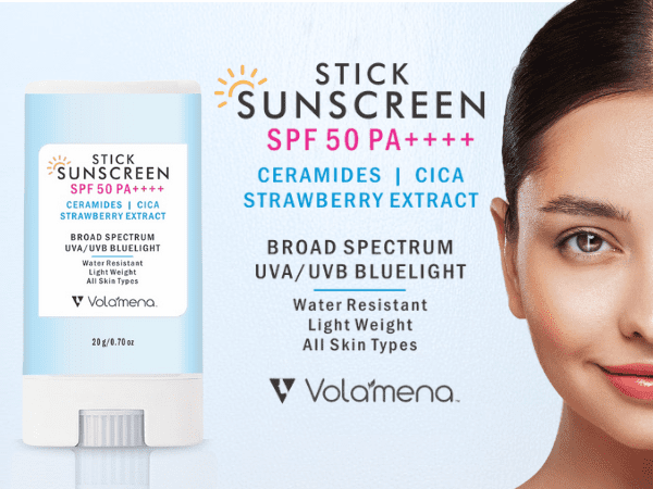 Volamena Stick Sunscreen SPF 50 Pa++++ | Protection Against UVA/UVB | Ceramides, CICA & Strawberry | Light Weight Water & Sweat Resistant | All Skin Types 20g