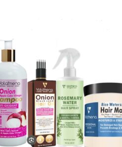 Volamena Onion & Keratin Hair Care Combo (Pack Of 4) Onion & Apple Cider Shampoo, 300 ml + Onion Blackseed Hair Oil, 100 ml + Rosemary Water Spray 200 ml + Rice Water & Keratin Hair Mask, 250 ml