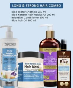 Volamena Rice Water & Biotin Hair Care Combo (Pack Of 4) Rice Water Shampoo, 250 ml + Amla & Rice Hair Oil, 100 ml + Rice Water Hair Mask, 250 ml + Intensive Moisturizing Conditioner, 300 ml