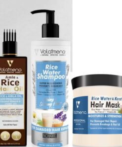 Volamena Rice Water Hair Care Combo (Pack Of 3) Rice Water Shampoo, 250 ml + Amla & Rice Hair Oil, 100 ml + Rice Water Hair Mask, 250 ml