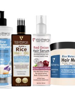 Volamena Rice Water & Red Onion Hair Care Combo (Pack Of 4) Rice Water Shampoo, 250 ml + Amla & Rice Hair Oil, 100 ml + Red Onion Hair Serum, 100 ml + Rice Water Hair Mask, 250 ml