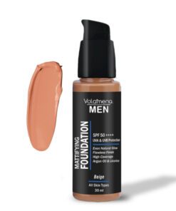 Volamena For Men Mattifying Foundation With SPF 50++++ Beige Shade, | With Hyaluronic Acid & Argan Oil | For Even Natural Glow, Flawless Finish | With Dual Action Moisturizer + Sunscreen | 30ml
