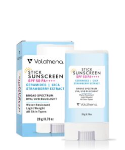 Volamena Stick Sunscreen SPF 50 Pa++++ | Protection Against UVA/UVB | Ceramides, CICA & Strawberry | Light Weight Water & Sweat Resistant | All Skin Types 20g